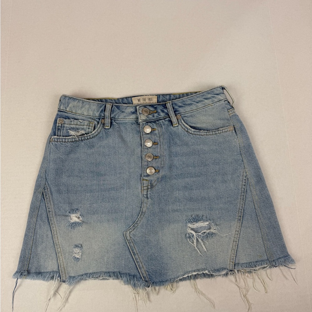 Free People We‎ The Free Denim Mini Skirt 29 Button Front Distressed Raw Hem